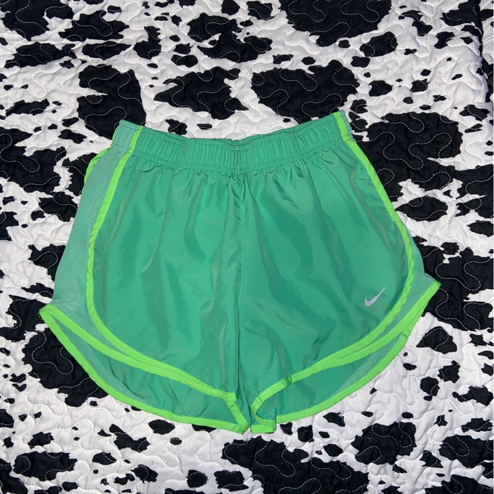 Nike Women's Bright Green Athletic Running Shorts with Neon Trim
